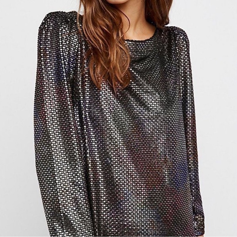 Free People tunic, mini dress, metallic, rainbow, woven